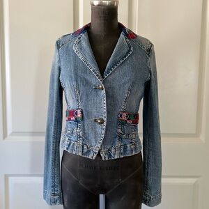 Eight Sin Embroidered Denim Blazer Jacket Boho Festival Size S